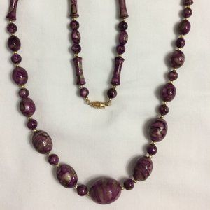 Vintage Purple Glass Bread Necklace
